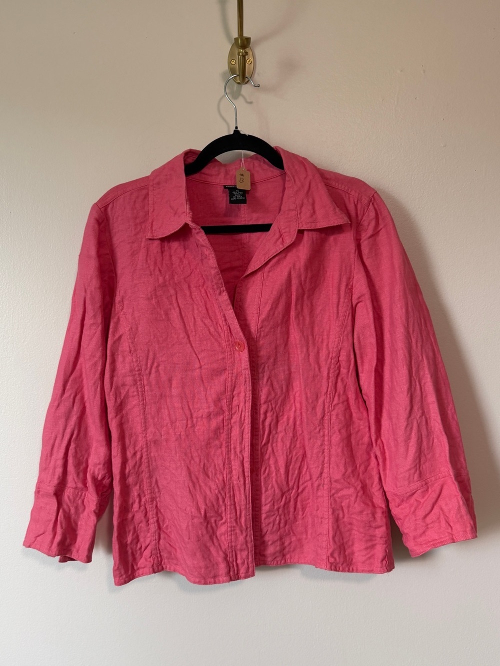 Vintage Rafellas heavyweight pink 100% linen button up long sleeve shirt size M